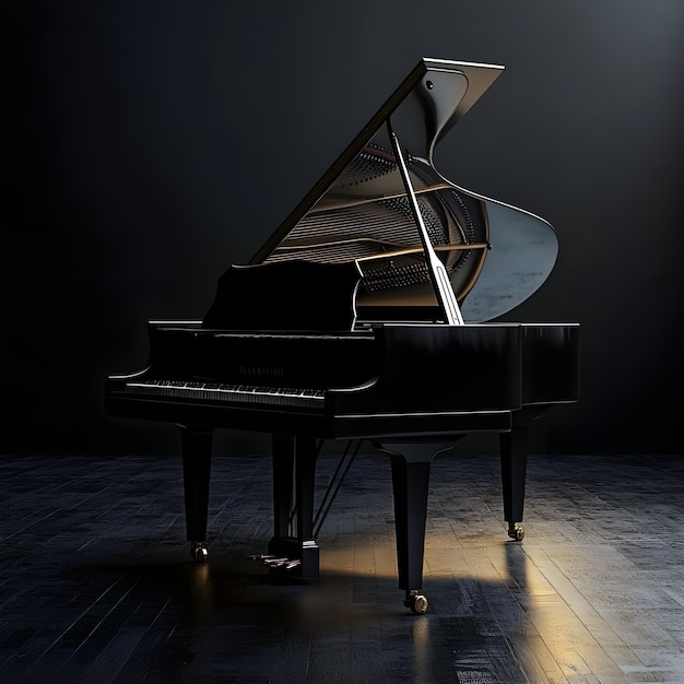 Grand piano beautifully rendered on a dark background image