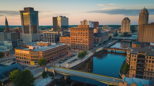 Photo grand rapids downtown cityscape from above aerial photo of skyscrapers in michigan urban area