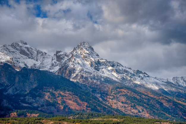 Grand Teton Mountain Range after a late Autumn Snowfall