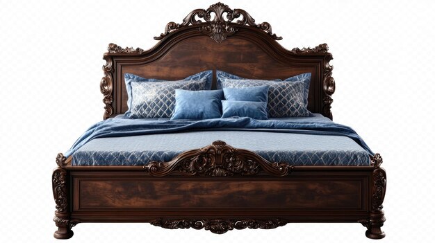 Photo grand victorian style bed with blue comforter