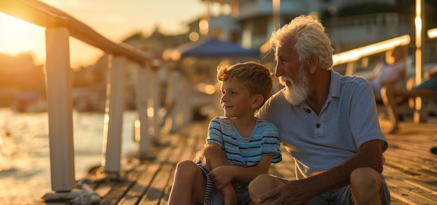 Grandfather and Grandson enjoying the Sunset