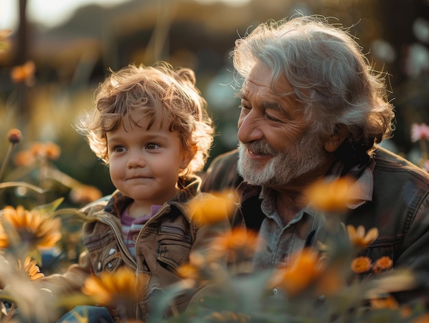 a grandfather and his grandson are enjoying togethernessconcep old age insurance concept