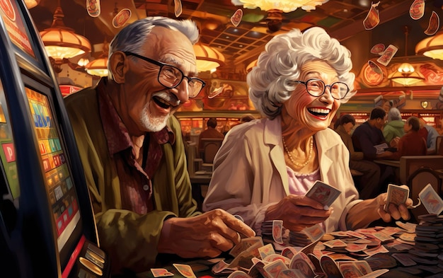 Grandma and grandpa in a crowded casino