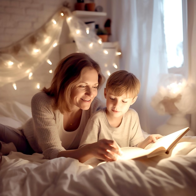 Grandmom and grandson reading a storybook