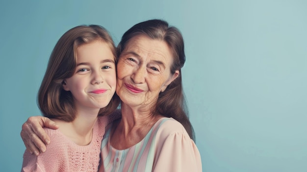 Photo grandmother embracing young granddaughter