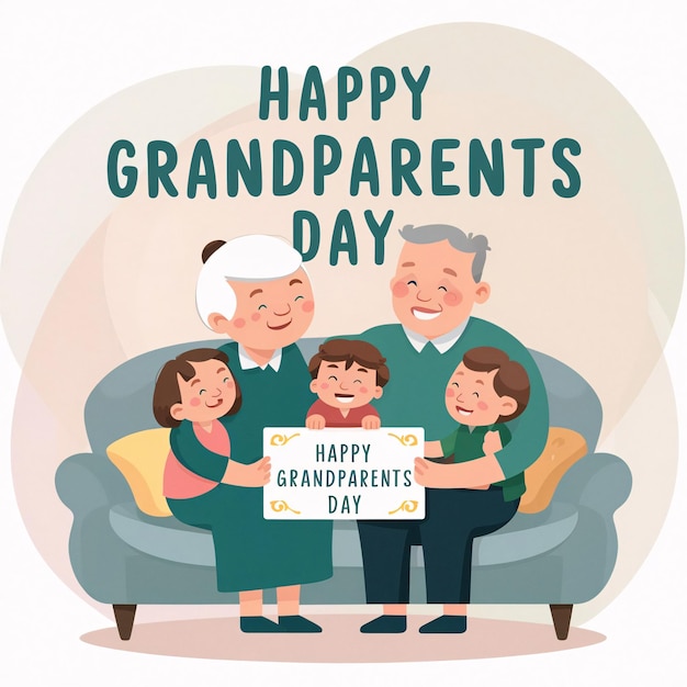 Grandmother and father flat illustration with grandchildren for grandparents day