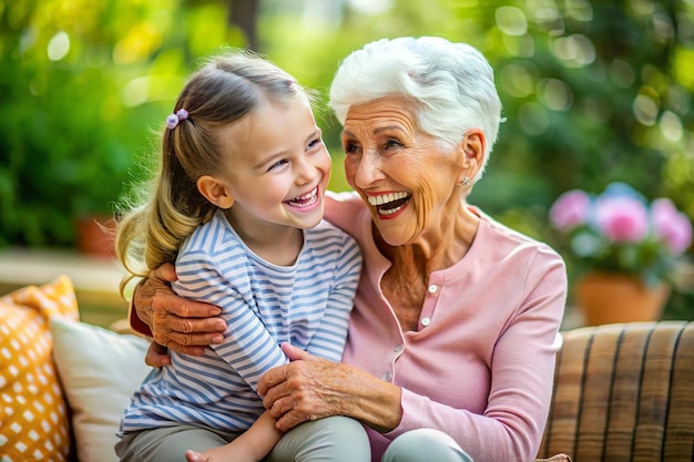 Grandmother and grand daughter having fun