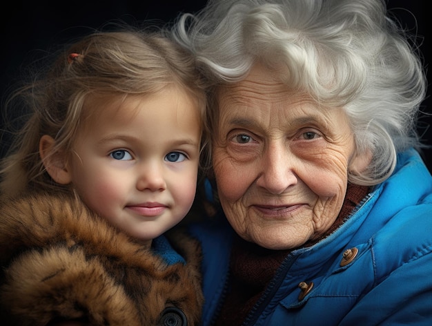 Grandmother and granddaughter smiling Concept of familial love and connection