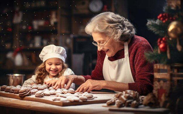 Grandmother is baking christmas cookies