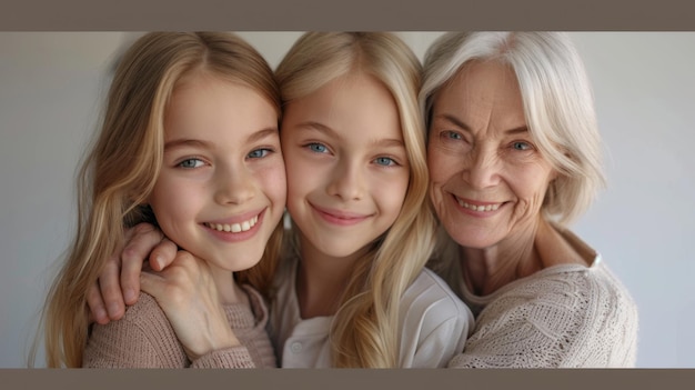 Photo a grandmother with twin granddaughters