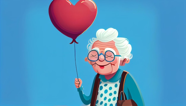 Grandparent hold heart balloon with smiling Generate Ai