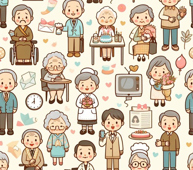 Grandparents Day Seamless Pattern Background