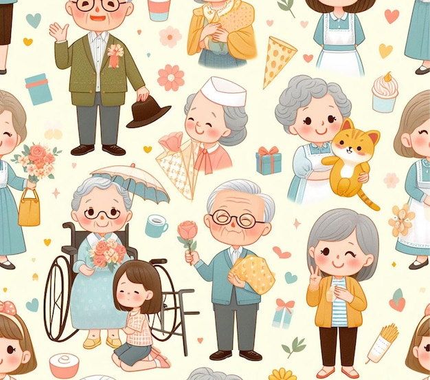 Grandparents Day Seamless Pattern Background