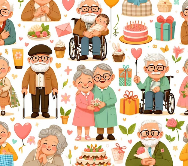 Grandparents Day Seamless Pattern Background