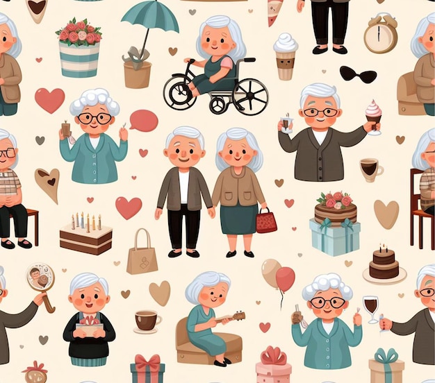 Grandparents Day Seamless Pattern Background