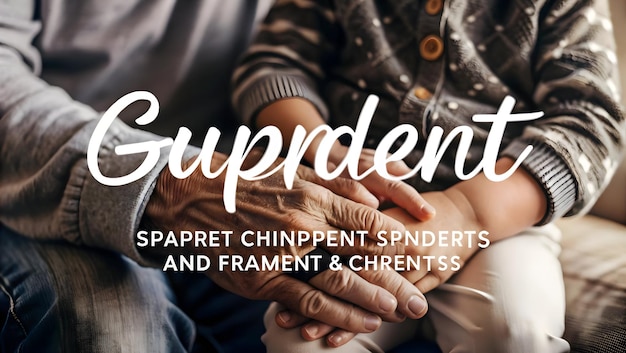 Photo grandparents and grandchildren hands with support text concept as an abstract vector featuring two h