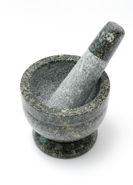 Granite mortar on a white background