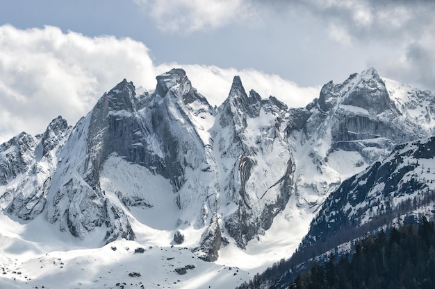 Granite mountains with snow