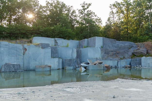 Granite quarry with large granite blocks