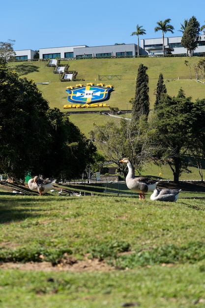 Granja Comary and the lake in the city of Teresopolis RJ Brazil Football fields for training Brazilian Football Team and Brazilian Football Confederation Rio de Janeiro Brazil August 2022