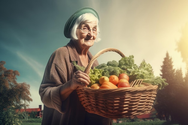 Granny basket vegetables farm Work plant Generate Ai