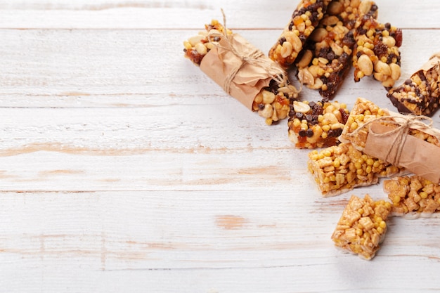 Granola bar on wooden 