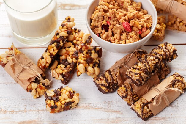 Granola bar on wooden 