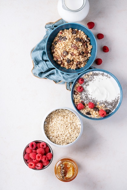 Granola breakfast in ceramic bowl