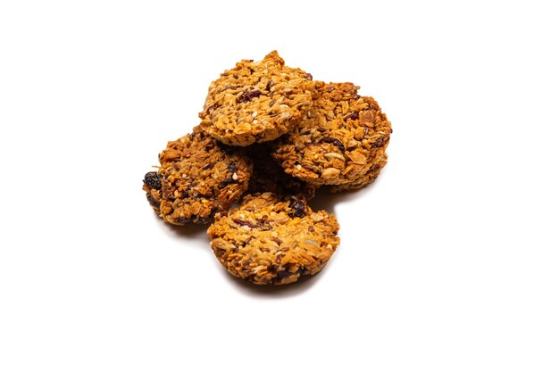 Granola cookies isolated on white background.