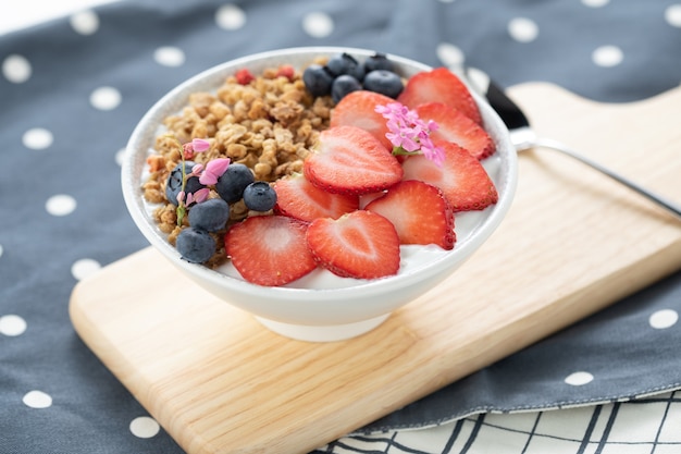 Granola yogurt strawberrybreakfast in morning healthy diet