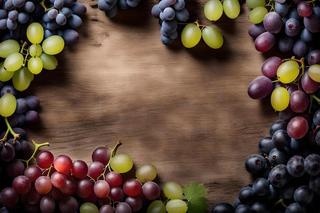 Grape composition flat lay with free space for copy desert background