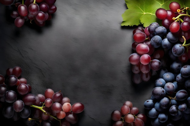 Grape composition flat lay with free space for copy glass background