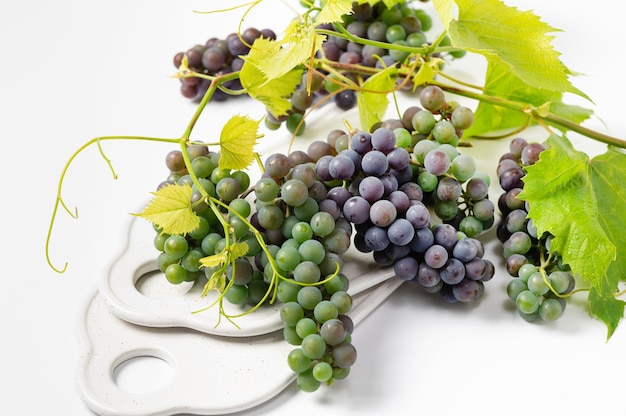 Grape green and blue bunches on white background