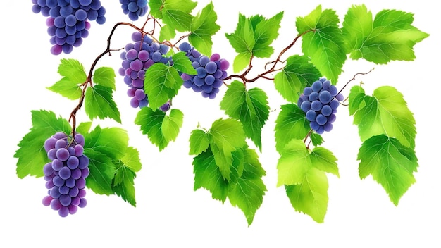 Grape leaves branches big set watercolor illustration