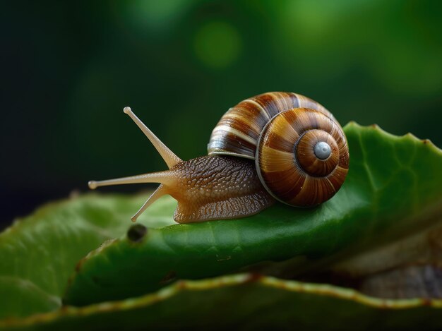 Grape snail on a green leaf