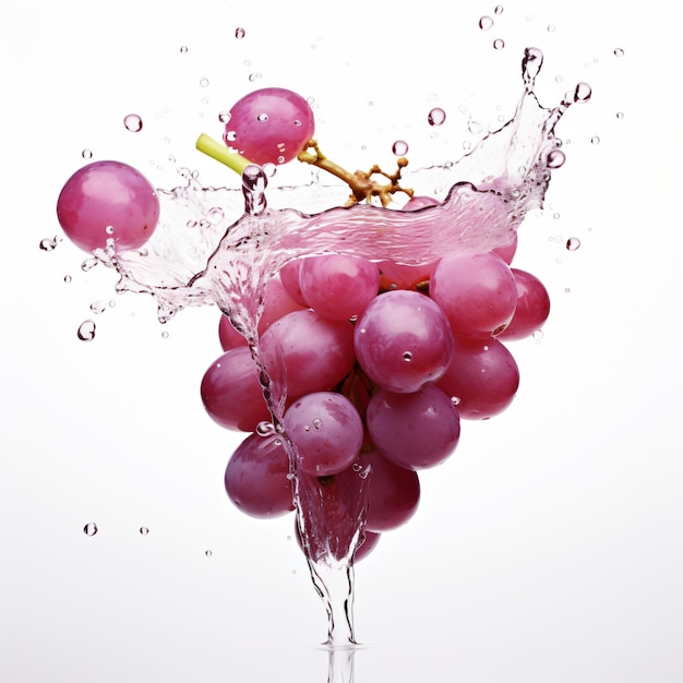 Grape with a water splash on white