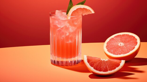 Grapefruit drink and slices on a vibrant background