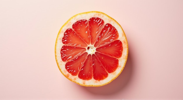 a grapefruit is cut in half on a pink background