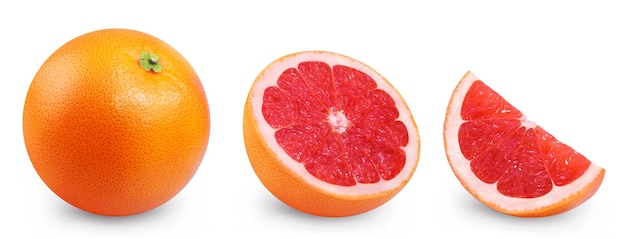 Grapefruit isolated set Collection of ripe grapefruits half fruit and a slice of grapefruit on a w