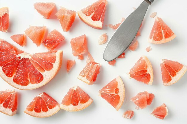 Photo grapefruit pieces on white background