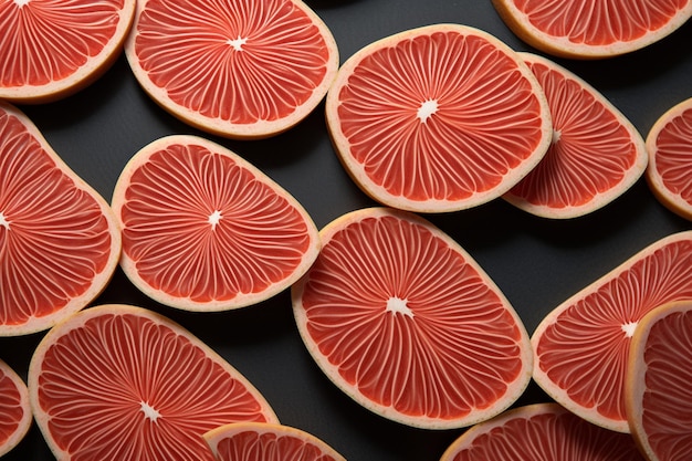 Photo grapefruit slices forming a wave pattern on a slate natural sweetness grapefruit image photography