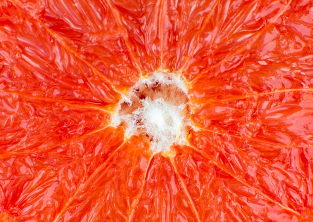 Grapefruit texture inside on the white background. Citrus close up photo. Healthy lifestyle photo. Beautiful wallpaper. Vegetarian and vegan concept. Vitamins from nature.