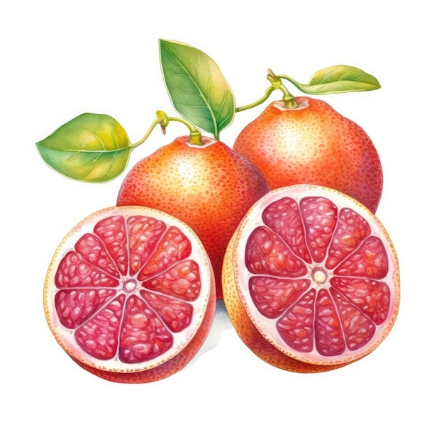 Grapefruits in watercolor style with ink outline on white background generative AI