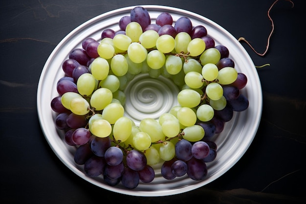 Photo grapes arranged in a spiral on a white ceramic plat natural snack fresh fruit grape image picture