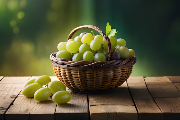 grapes in a basket on a table