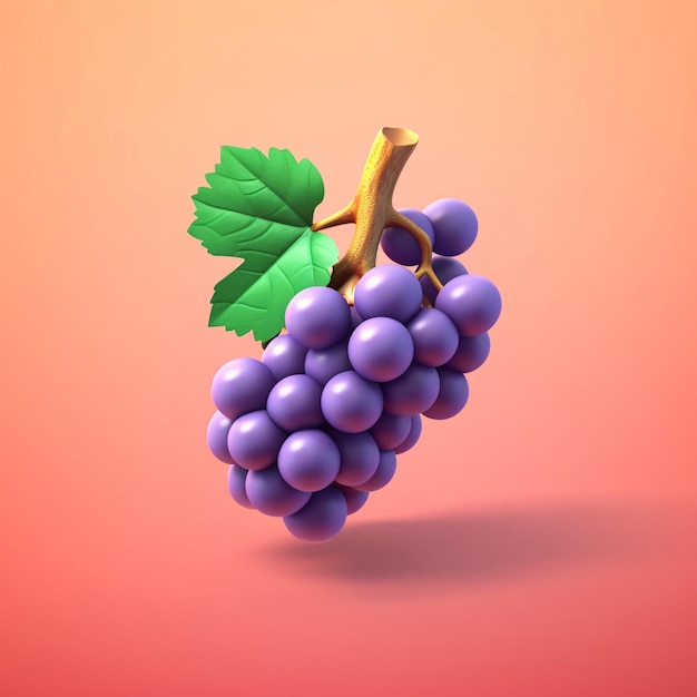 Photo grapes floating cartoon violet background 3d rendering