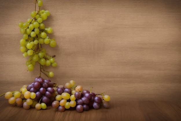 Grapes on a wooden table with a wooden background