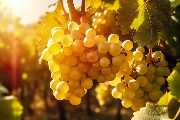 A grapevine with delicious juicy white grapes