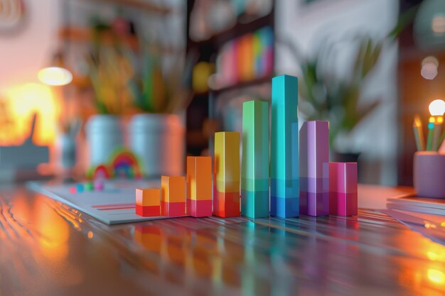 Graph charts that are 3D models are inside the office Show financial balance AI generated