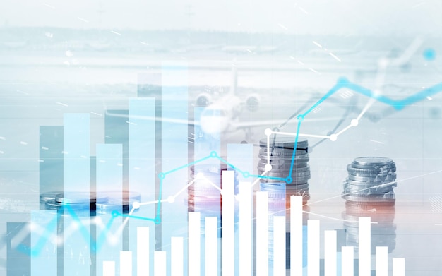 Graph on rows of coins for banking finance on digital stock market financial exchange and trading graph